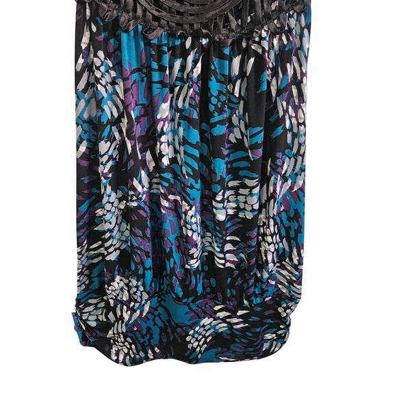 Perseption Concept Women's XL Woven Collar Bubble Top Black Blue Abstract - Picture 3 of 5